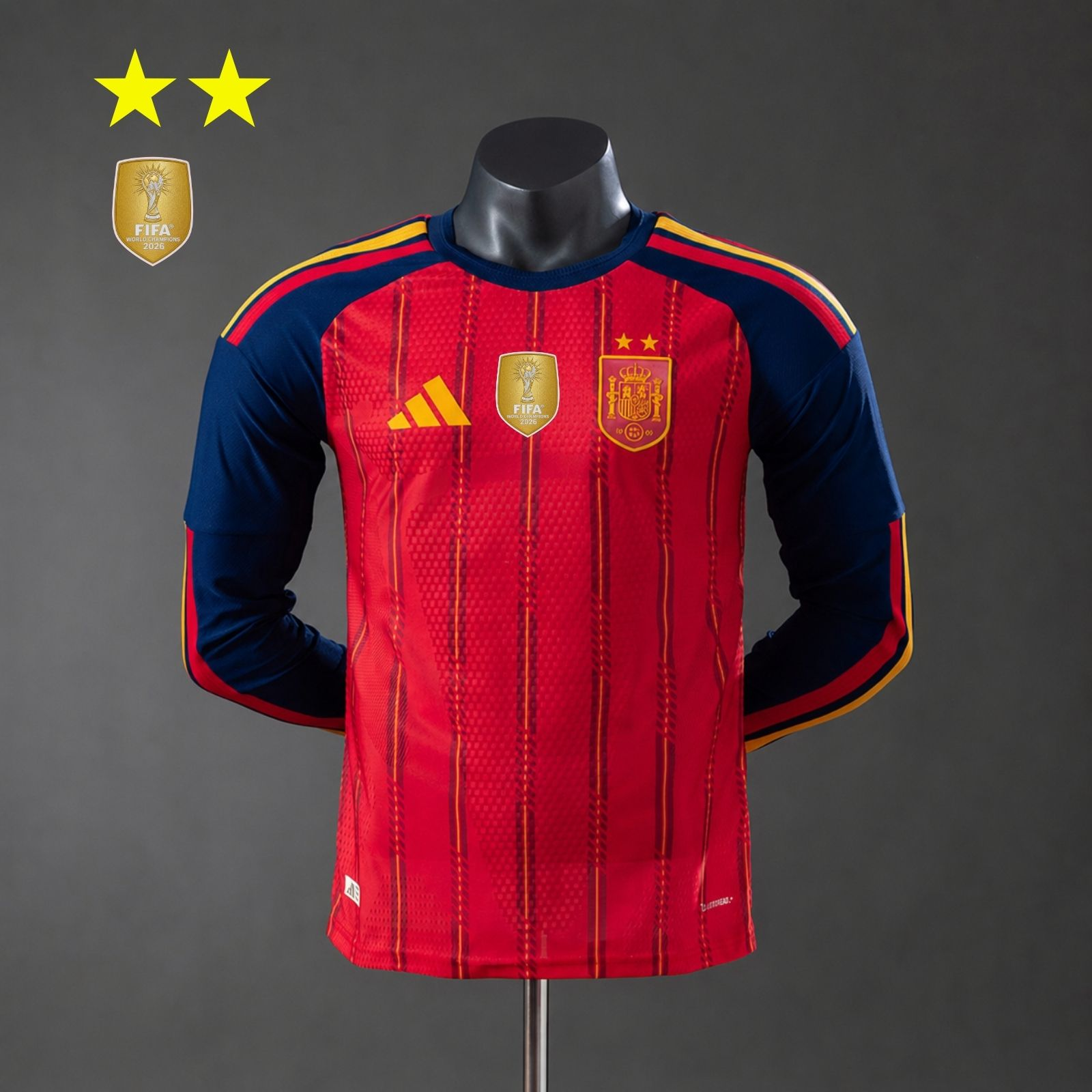 Camisa Espanha Manga Longa 2026 Home Campeã do Mundo — Jogador