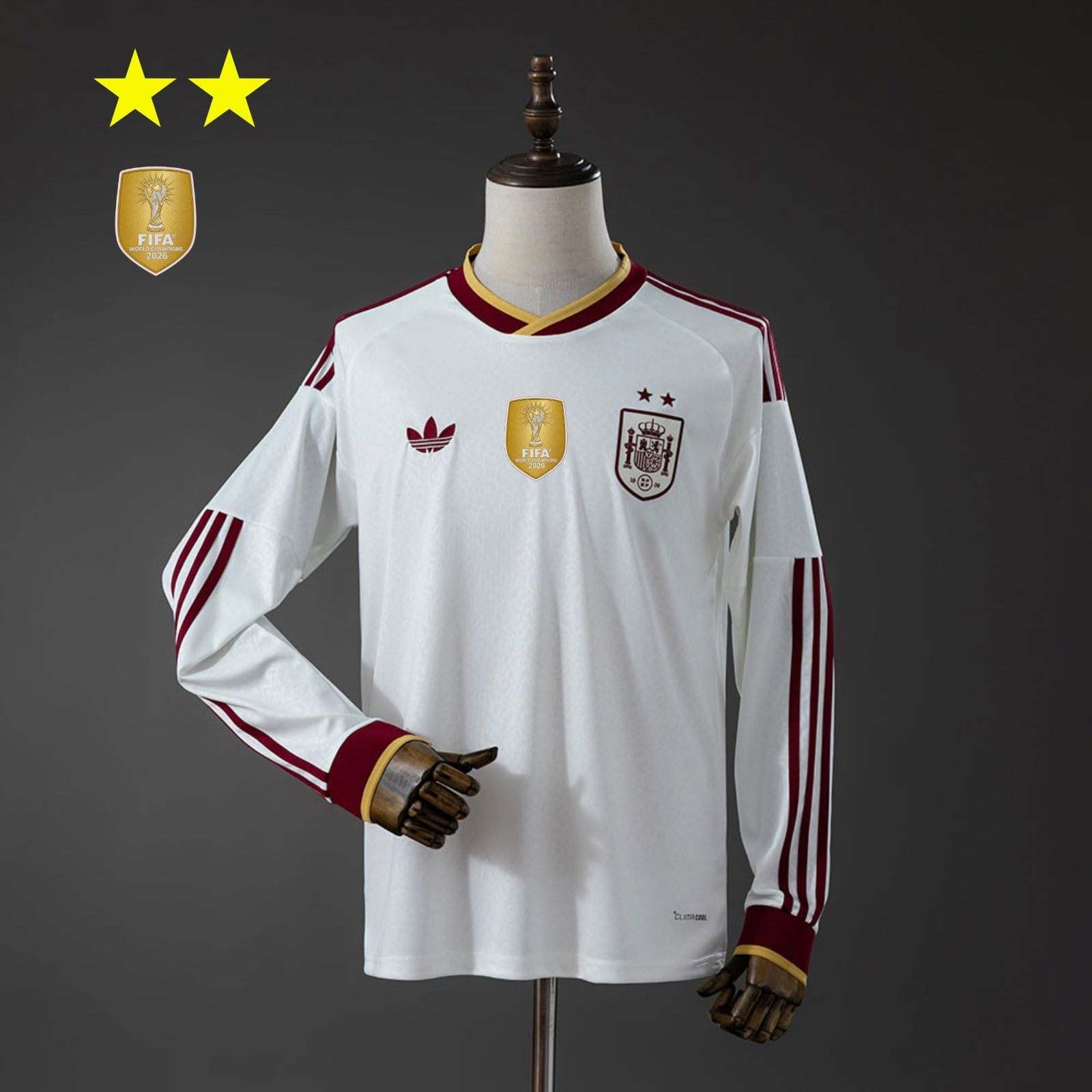 Camisa Espanha Manga Longa 2026 Away Campeã do Mundo — Torcedor